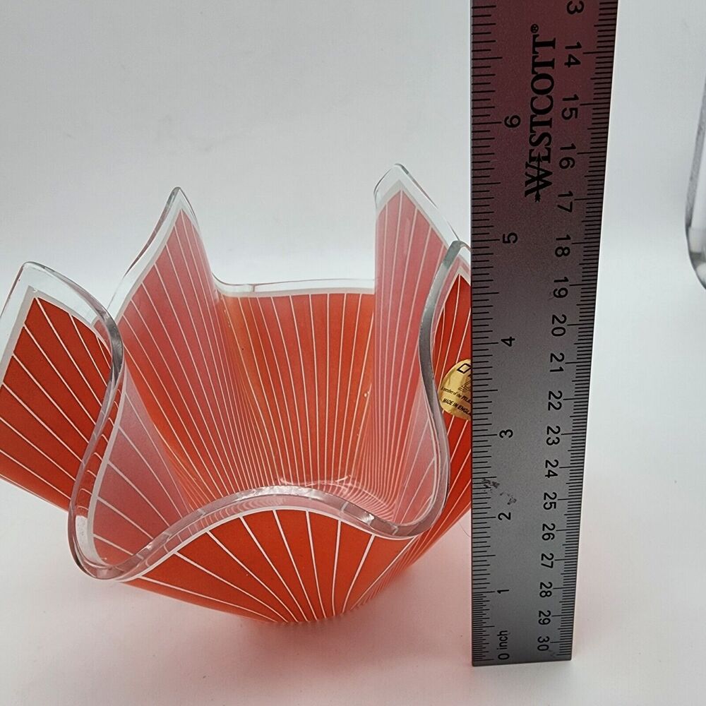 Chance Brothers Handkerchief Vase Orange White Cordon Pinstripe MCM Vintage 60s - Picture 13 of 13